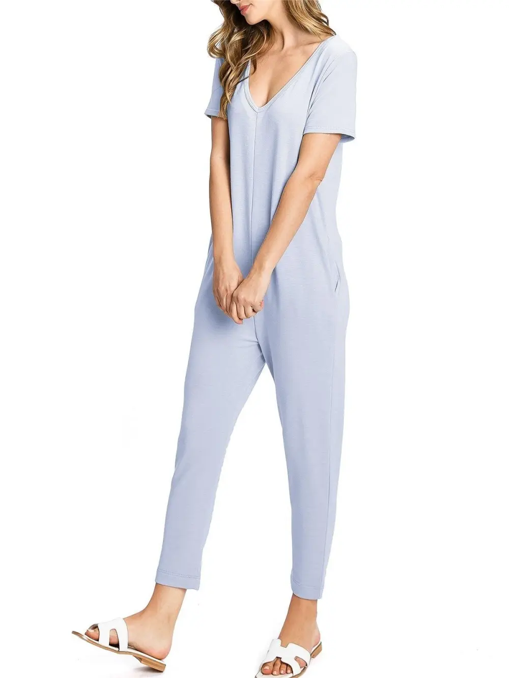 V-Neck Short Sleeve Jumpsuit