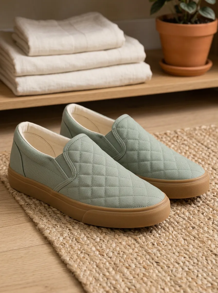 Women's Quilted Pattern Retro-Inspired Edit Slip-On Skate Shoes