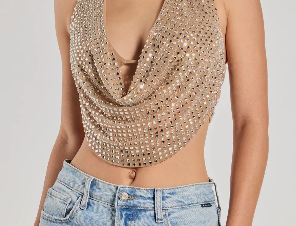 Rhinestone Halter Cropped Top