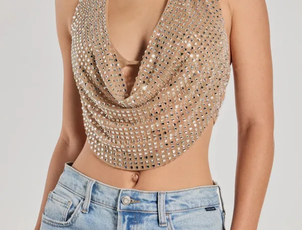 Rhinestone Halter Cropped Top