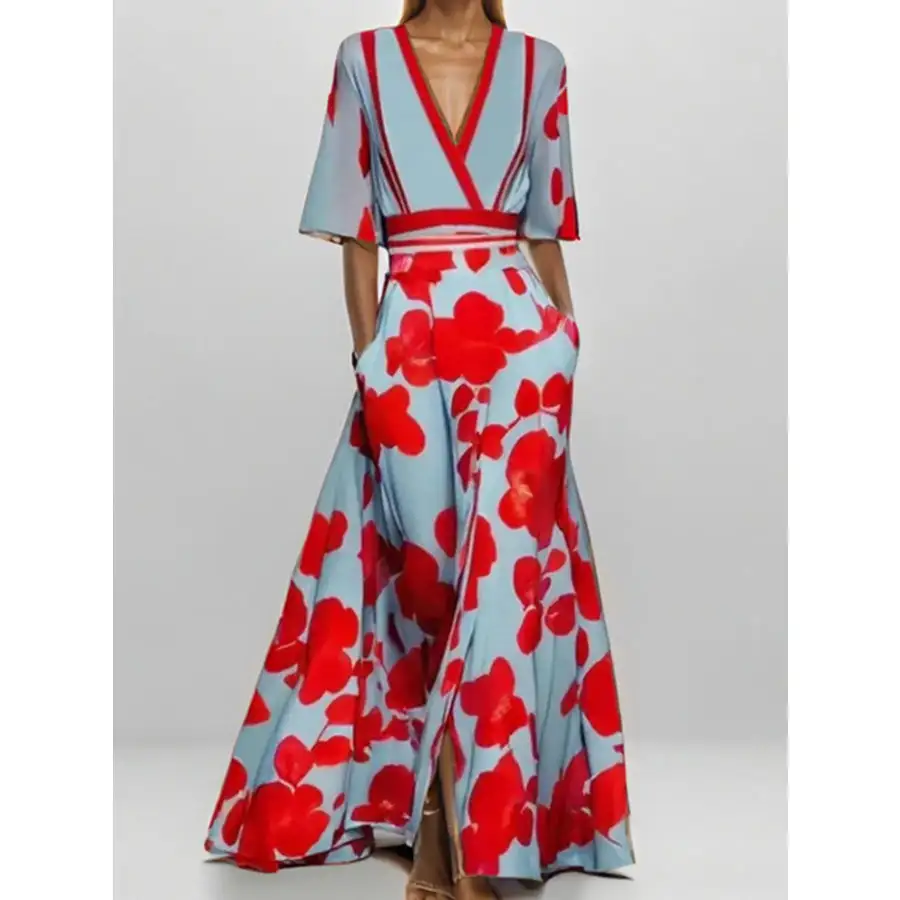 Floral Print Half Sleeve Maxi Dress