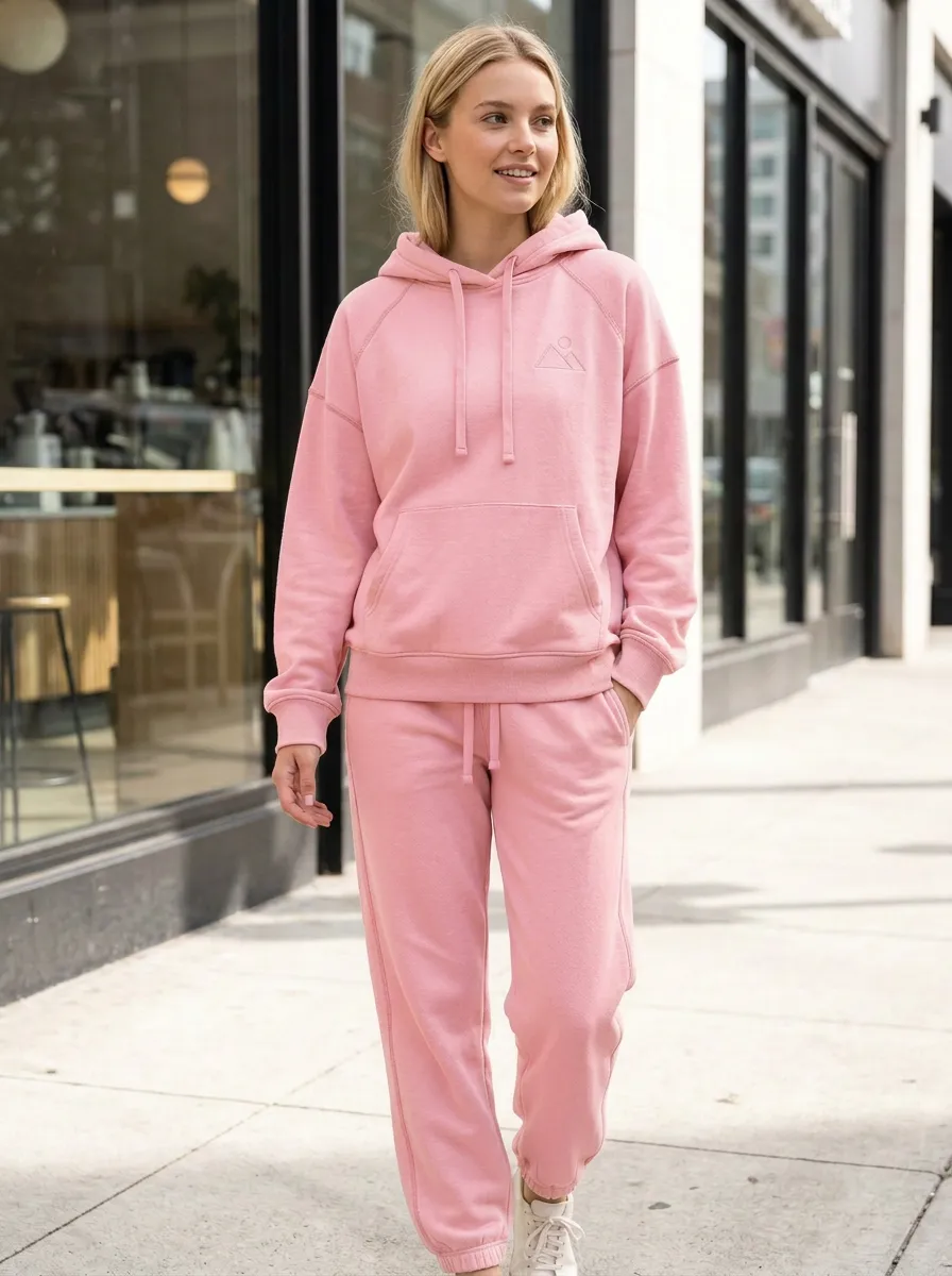 Women's Minimalist Mountain Logo Printed Hoodie Jogger Set