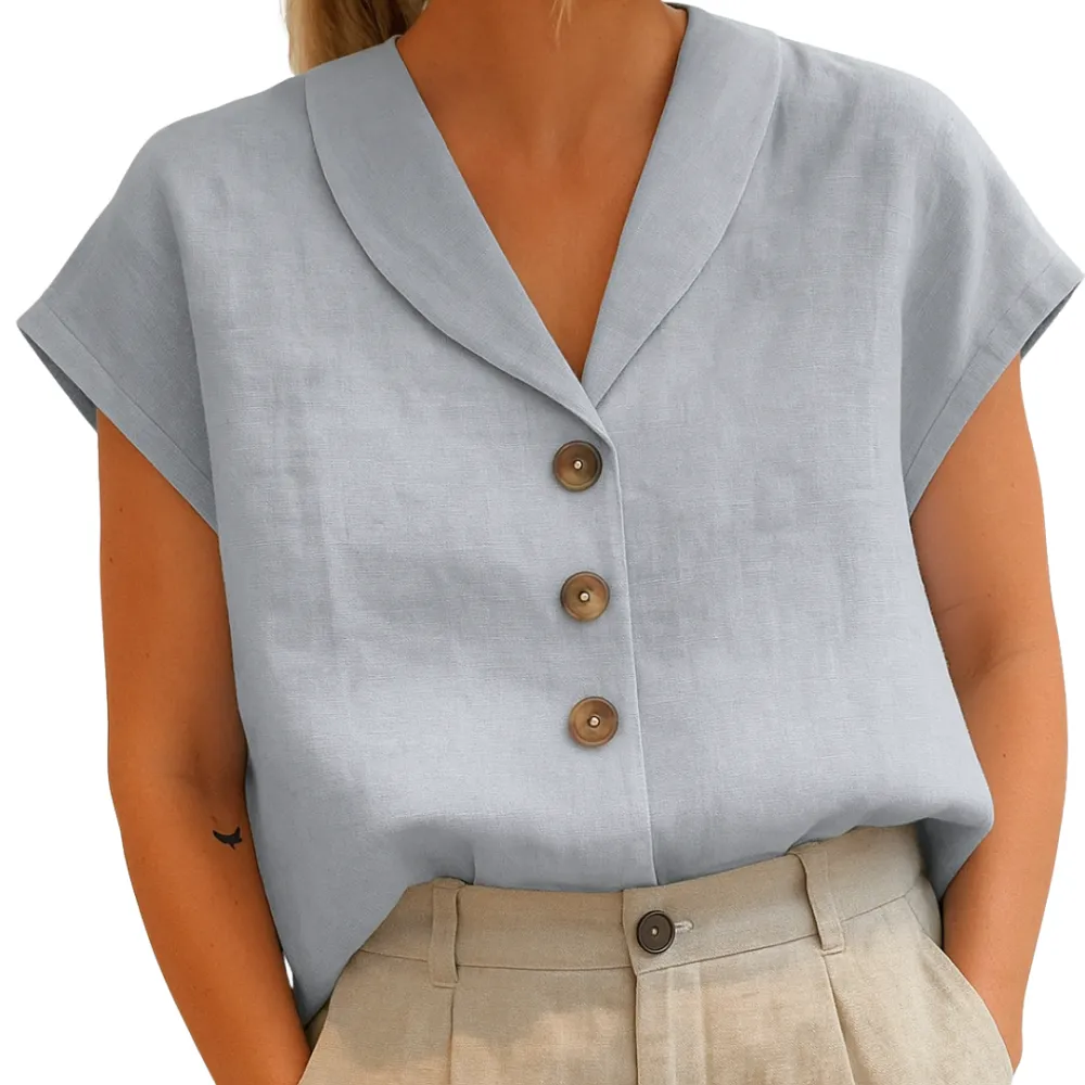  Button V Neck Blouse Shirt