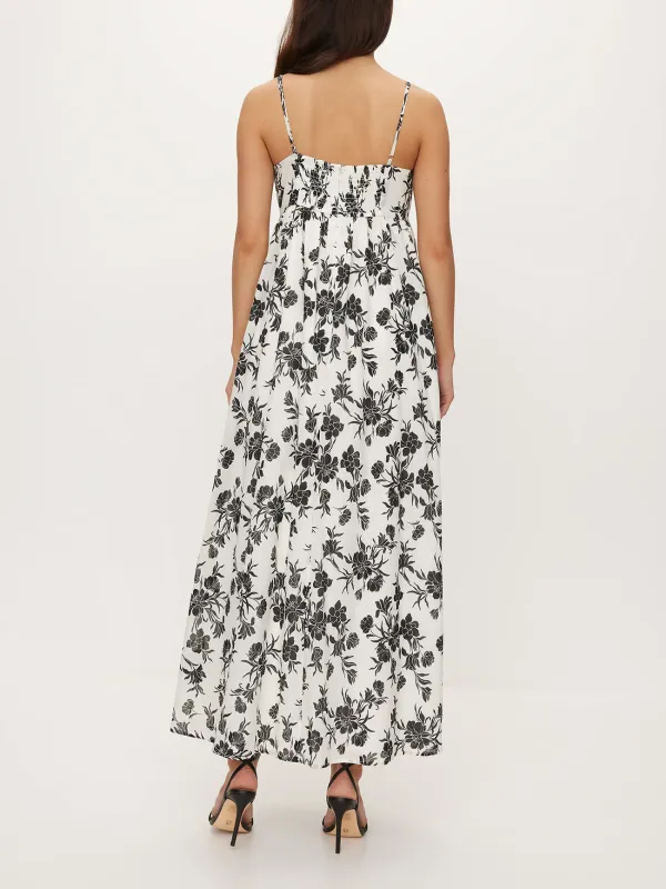 Black And White Printed Suspender Maxi Dress