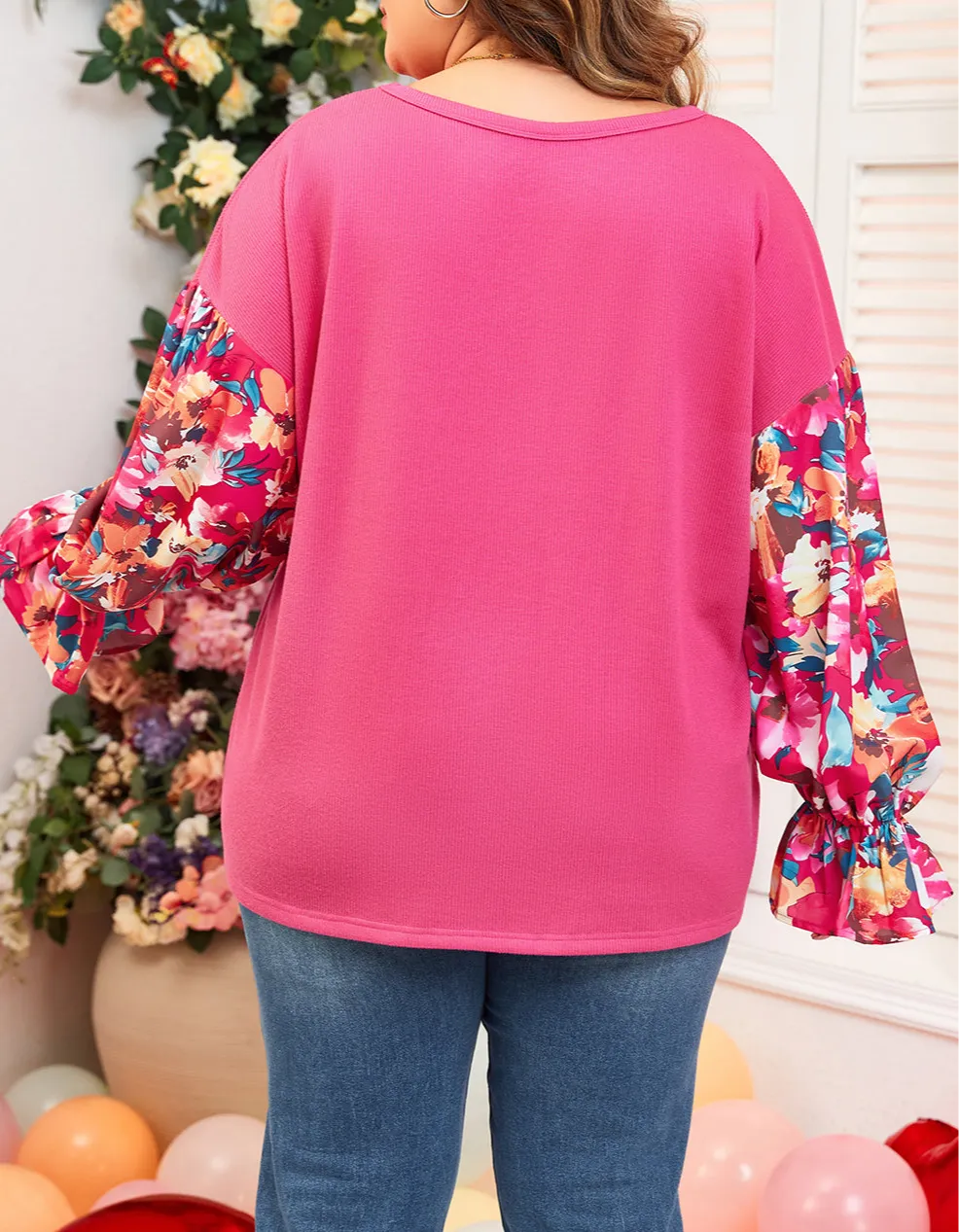 Women's Floral Print Ribbed Knit Top