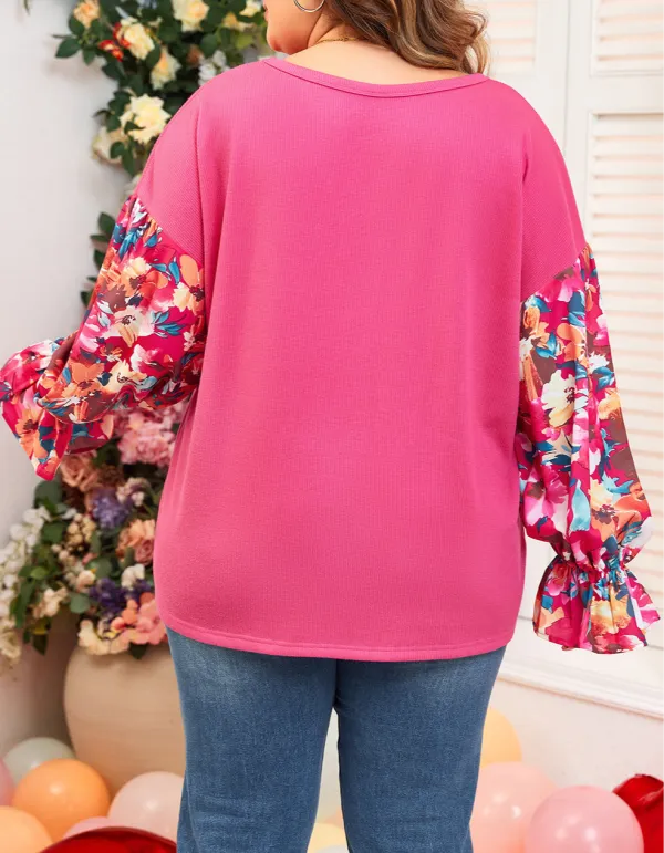 Women's Floral Print Ribbed Knit Top