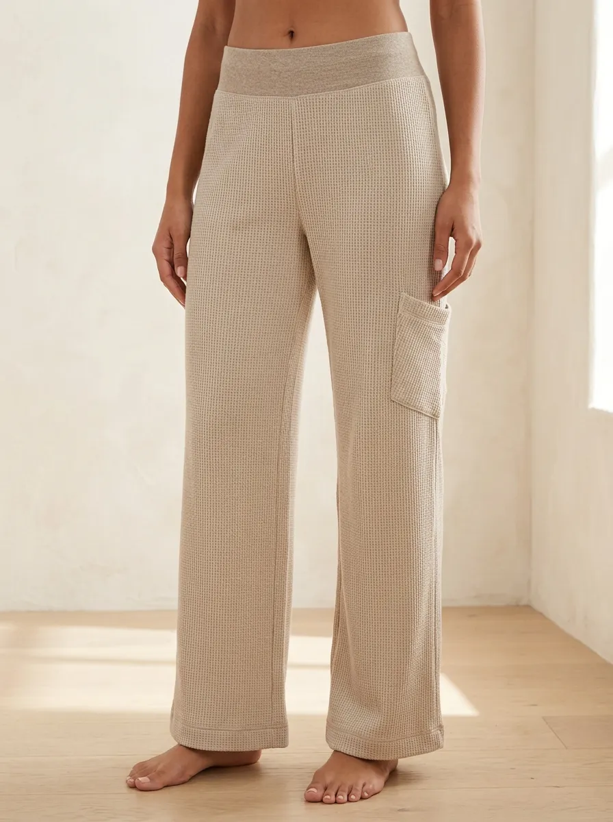 Women's Casual Lounge Waffle Knit Pocketed Pants