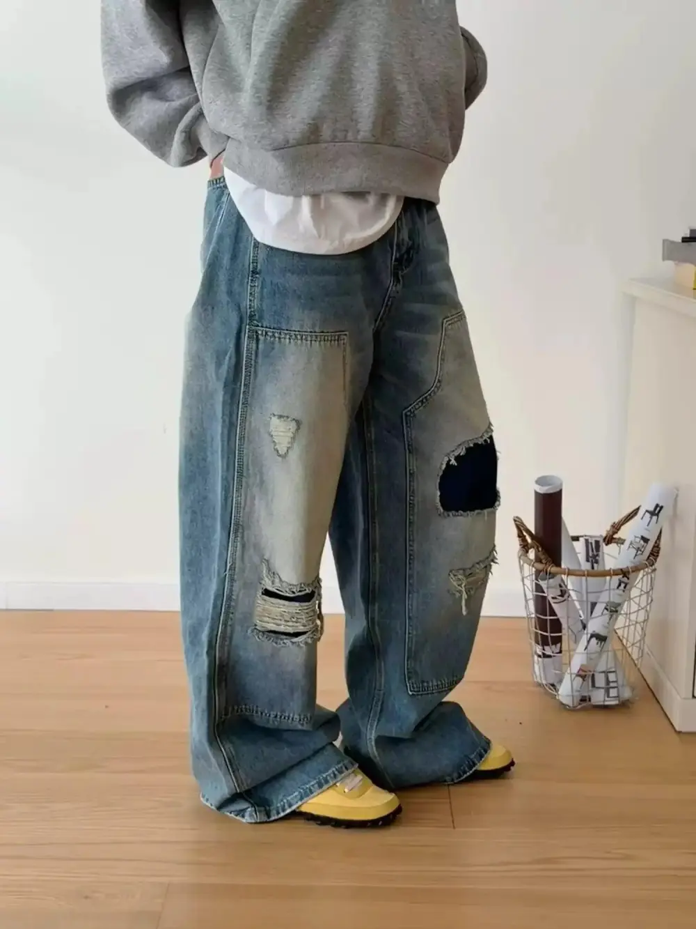 Distressed Patch Detail Jeans