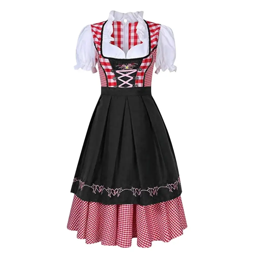 Women's Fitted Lace Plaid Party Dirndl-Inspired Dress