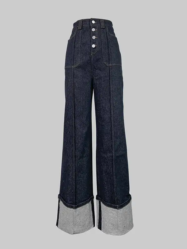 Contrast Panel High Waist Straight Leg Seamed Jeans