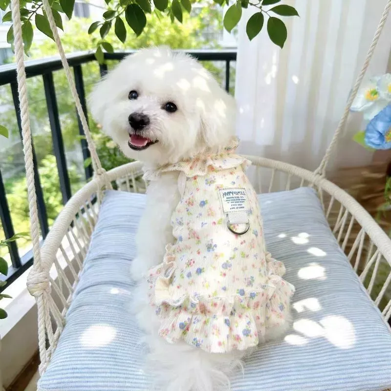 Pet Summer Clothes Floral Ruffle with D-ring Pet Harness Vest for Cat Small Dog Baju Kucing Anjing