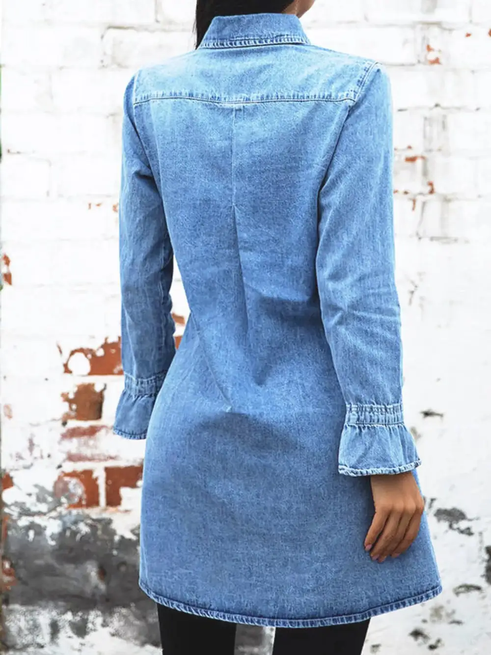 Denim Button Front Long Sleeve Dress Casual