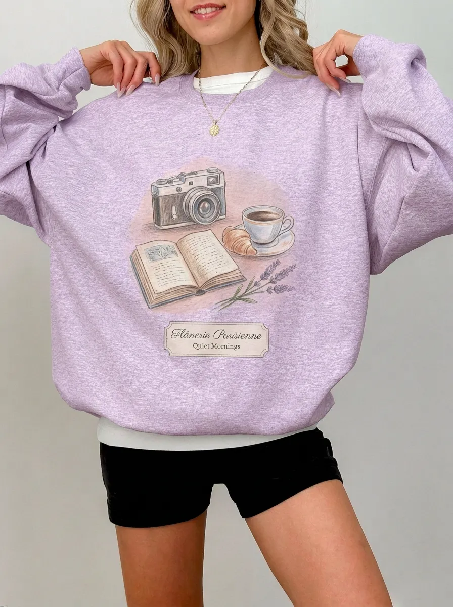 Women's Paris Camera Coffee Book Graphic Sweatshirt