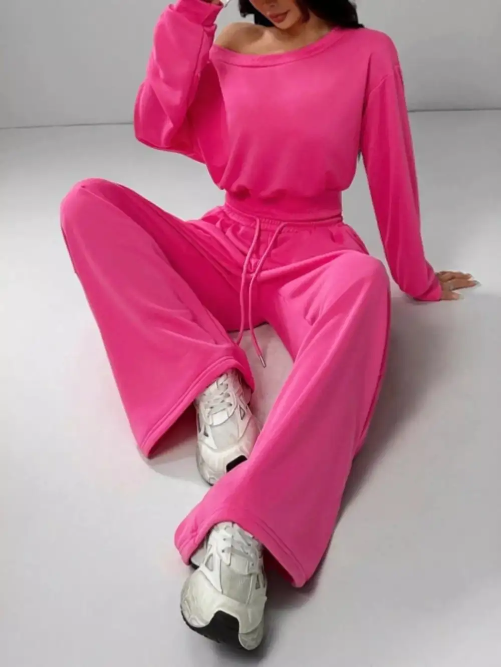 Boat Neck Long Sleeve Top and Pants Set