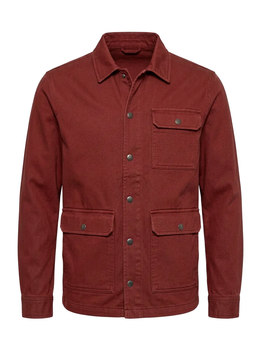 Men's Casual Utility Solid Grey Button-Up Jacket