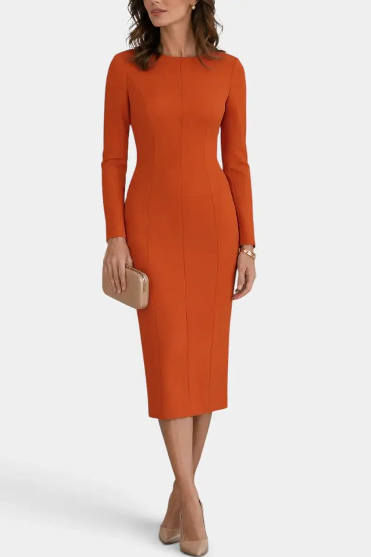 Fitted Boat-Neck Midi Dress