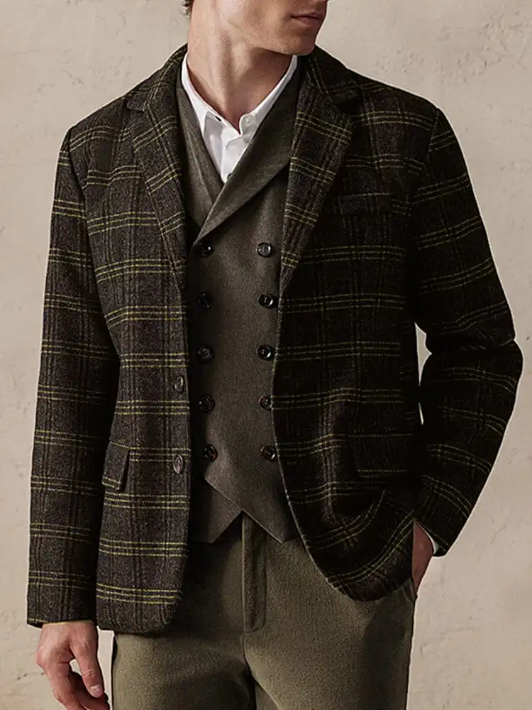 Wool Blend Linen Blend Blazer Jacket