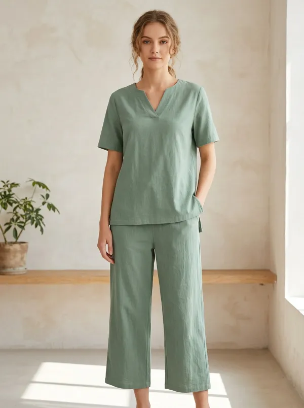Casual Minimalist Women's V-Neck Casual Lounge Set