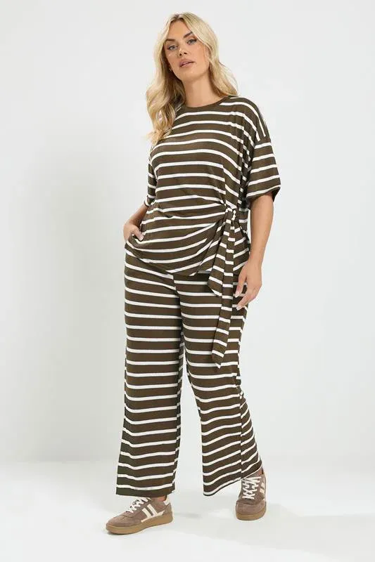 Chocolate Brown Stripe Tie Waist Trouser Set