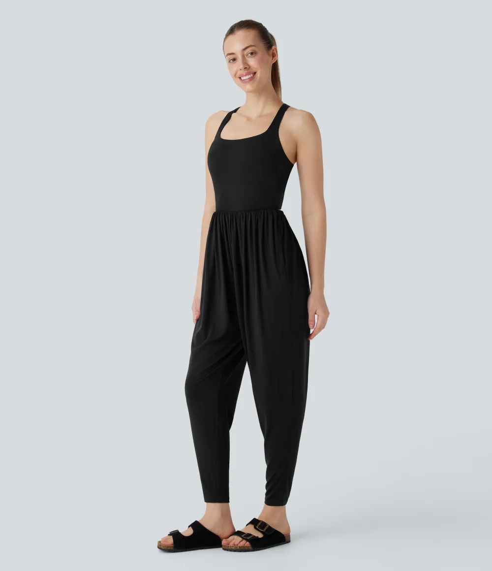 U Neck Pocket Harem Casual Jumpsuit-Easy Peezy