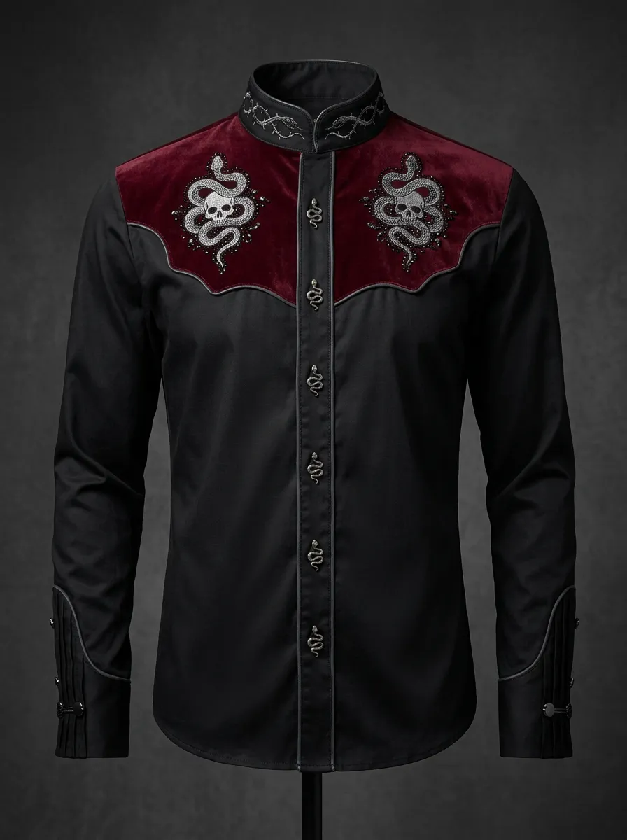 Arcane Skull Snake Velvet Edit Men's Gothic Shirt