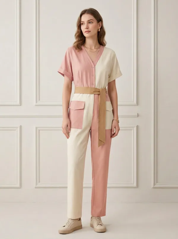 Women's Marin Patchwork Colorblock Belted Jumpsuit
