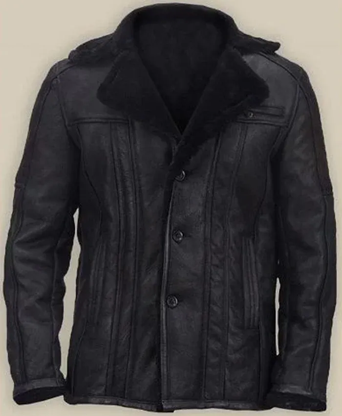 Shearling Multi Pocket Button Front Leather Jacket