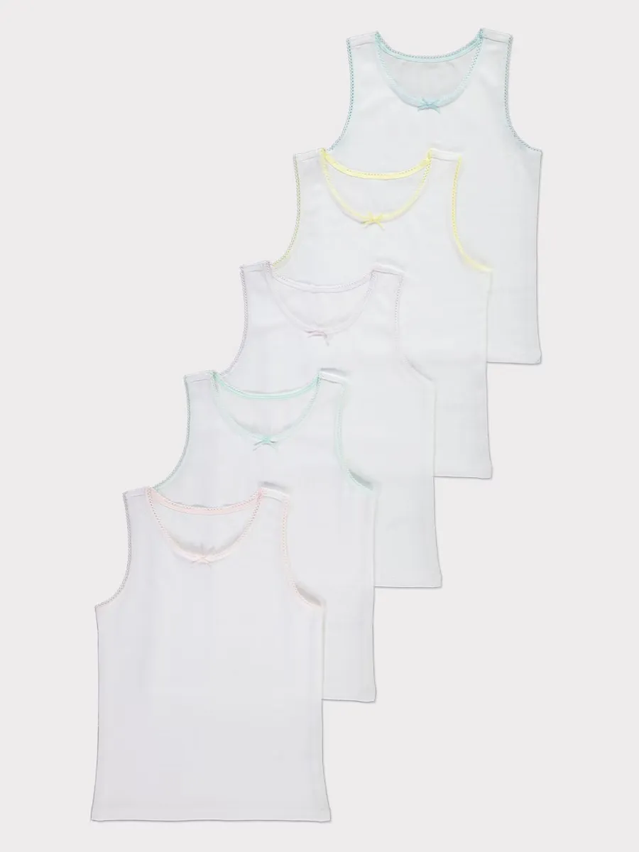 White Bow Front Vests 5 Pack