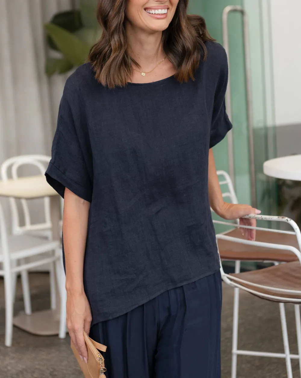 Linen Raglan Sleeve Relaxed Fit Top