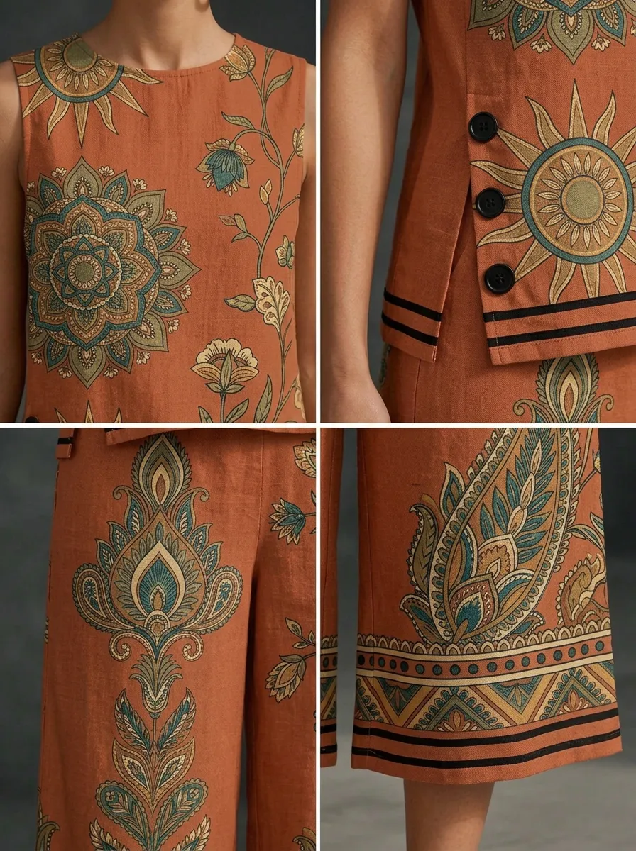 Women's Boho Mandala Paisley Floral Printed Sleeveless Set