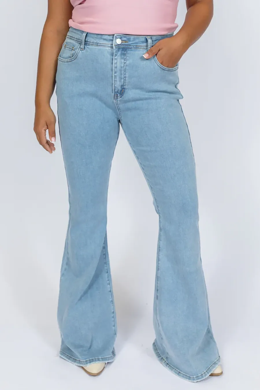 Comfortable Light Wash Stretchy Flare Jeans
