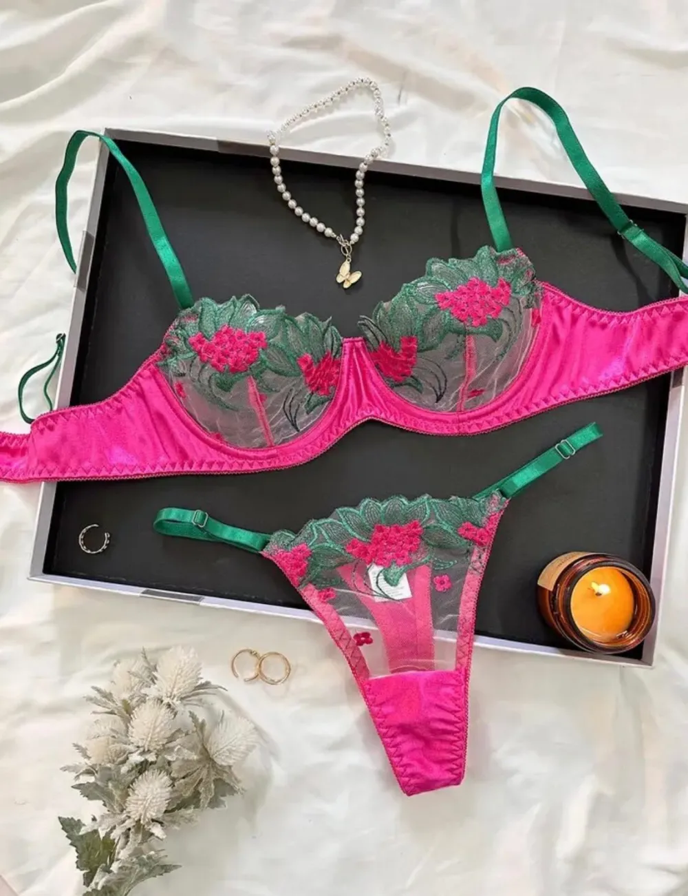Embroidered Silk Lingerie Set
