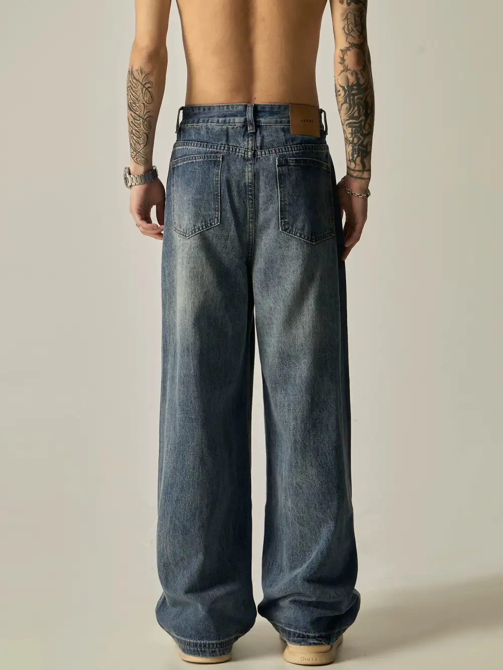 Straight-Leg Washed Vintage-Wash Jeans