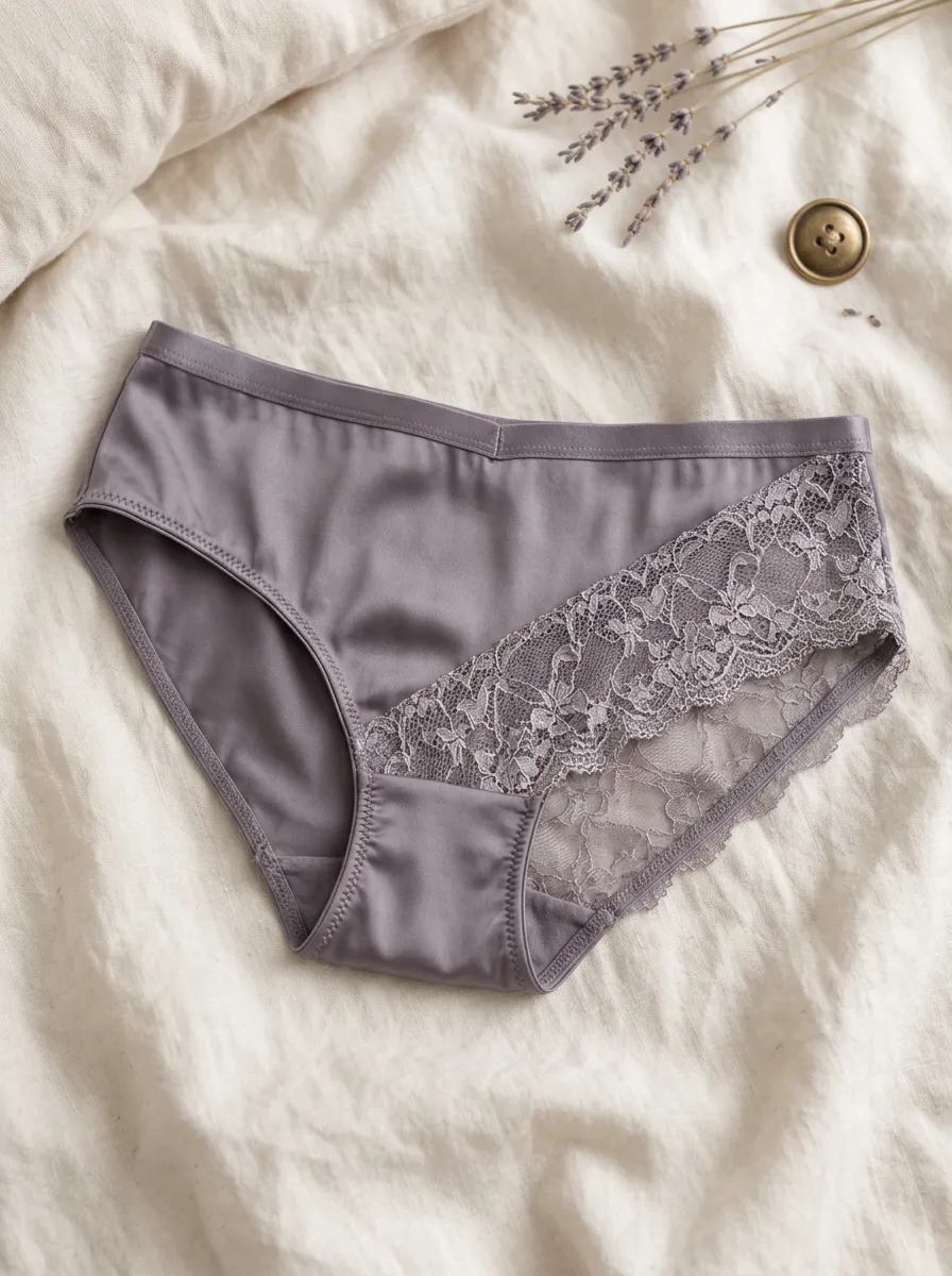 Women's Classic Satin Floral Lace Trimmed V-Waist Panties