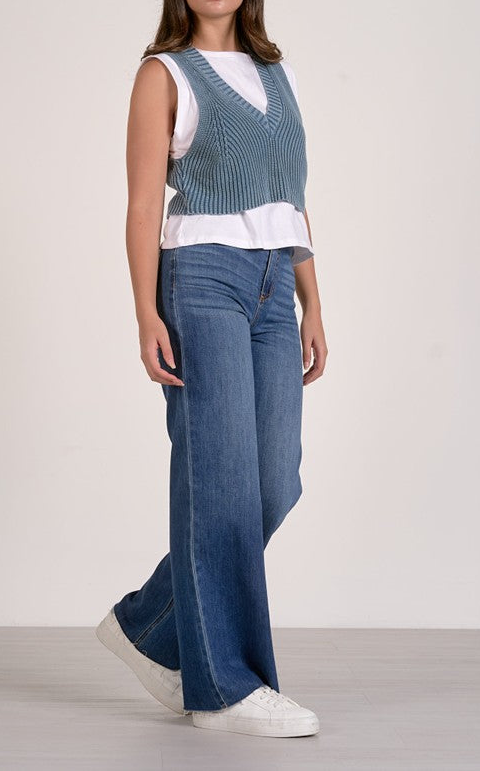 Blue White Layered Knit Vest Top