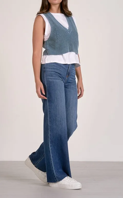 Blue White Layered Knit Vest Top