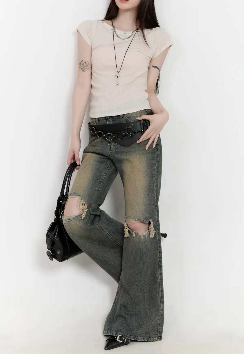 Distressed Bootcut Jeans