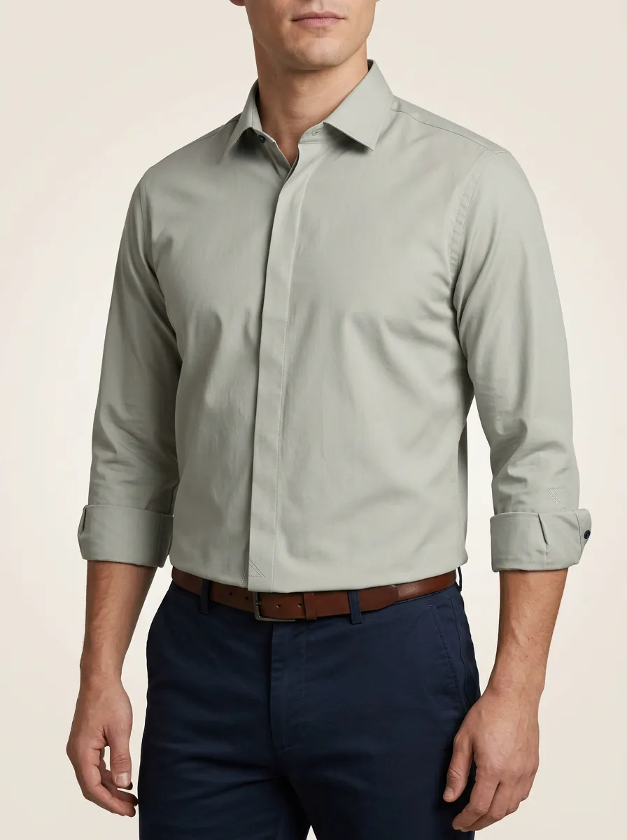 Men's Non-Iron Cotton Solid Sage Green Button-Down Shirt