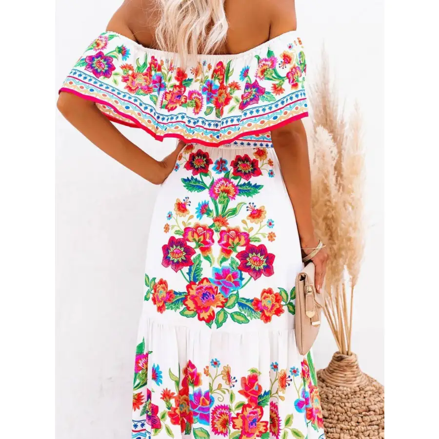 Floral Off Shoulder Ruffle Maxi Dress
