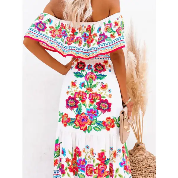 Floral Off Shoulder Ruffle Maxi Dress