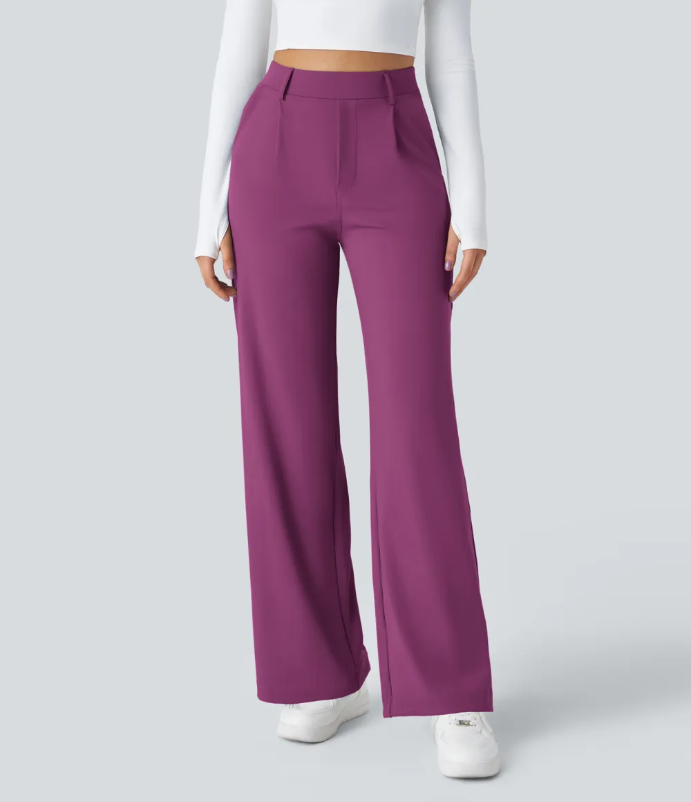 2026🔥  High Waisted Plicated Side Pocket Straight Leg Work Pants