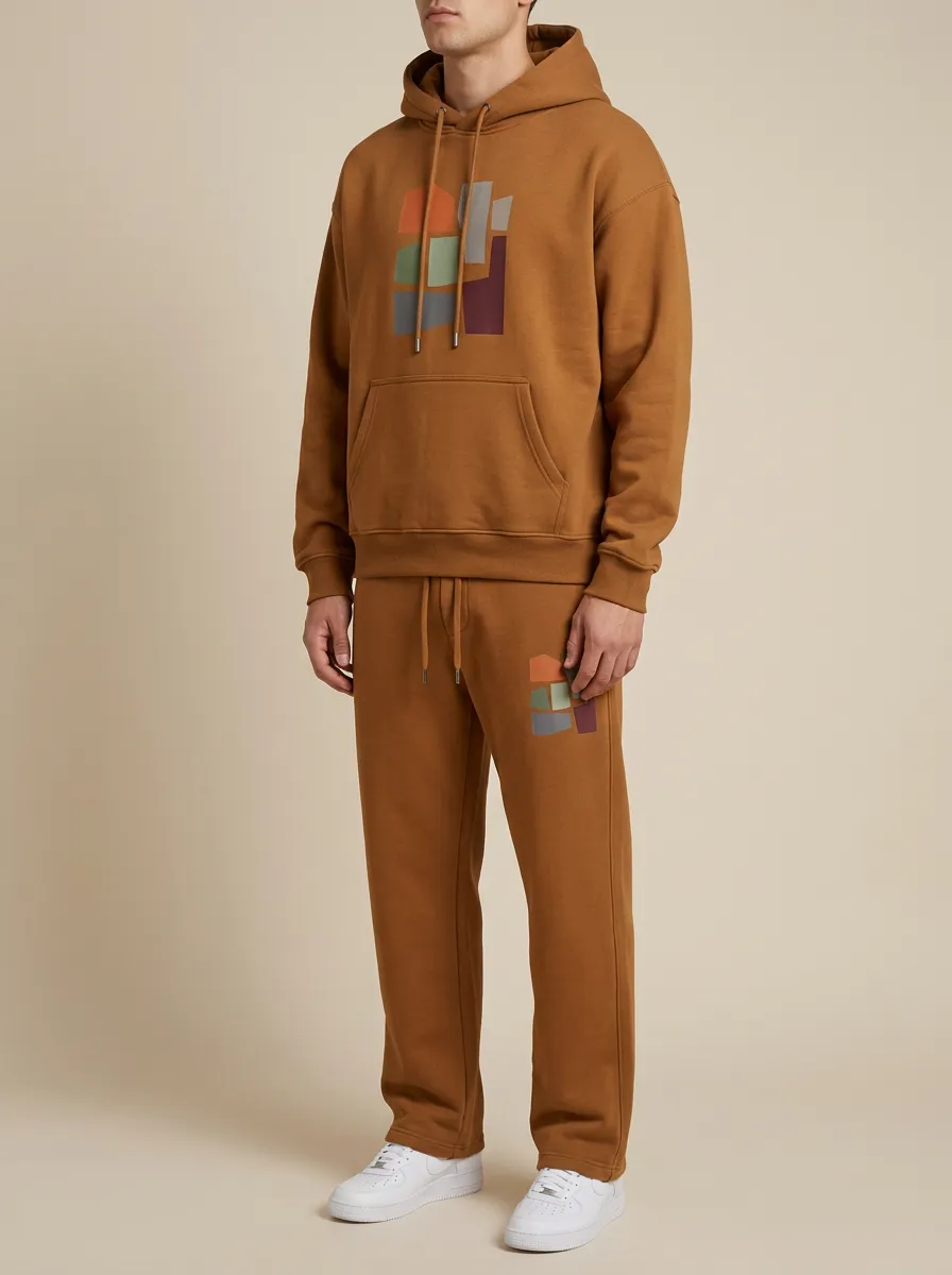 Men's Minimalist Abstract Geometric Printed Hooded Tracksuit