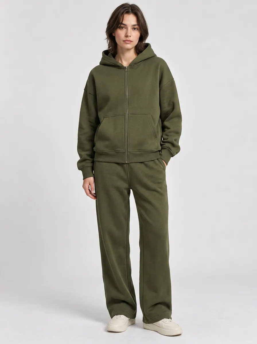 Unisex Printed Zip-Up Hoodie Flexible Two-Piece Set