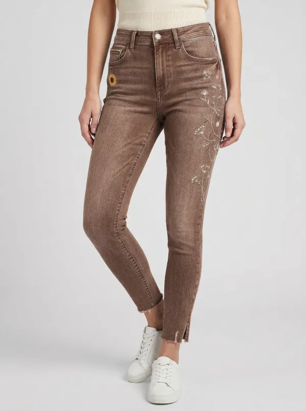 Women's Floral Sunflower Wildflower Embroidered Slim Jeans