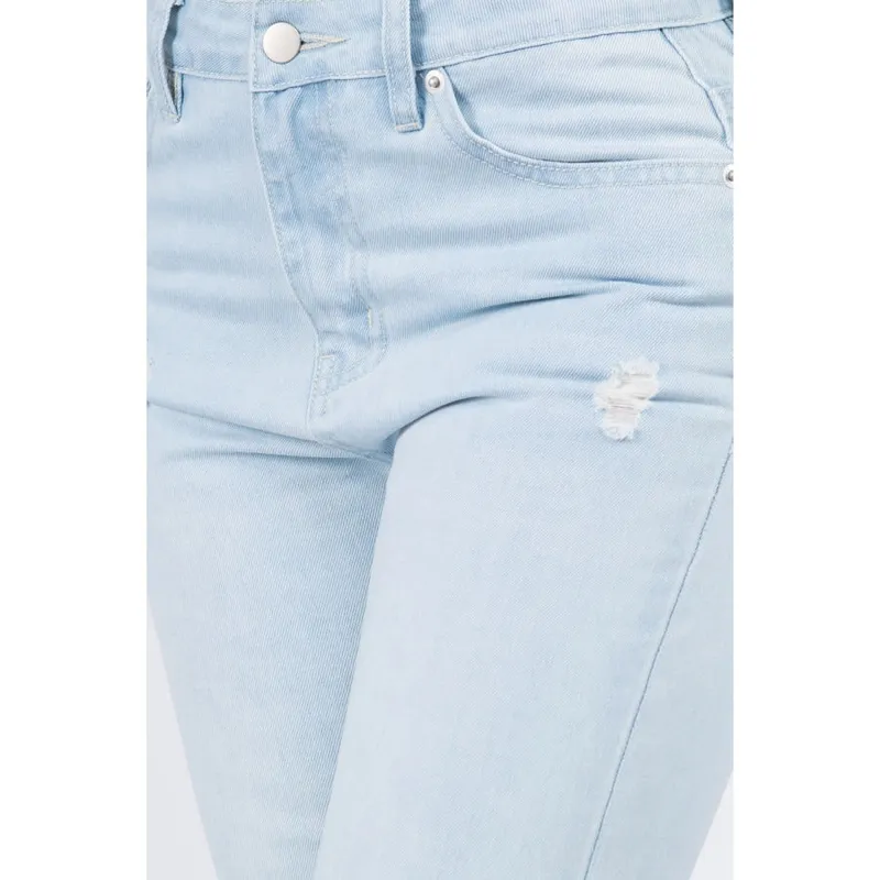High-Waist Distressed Raw-Hem Jeans