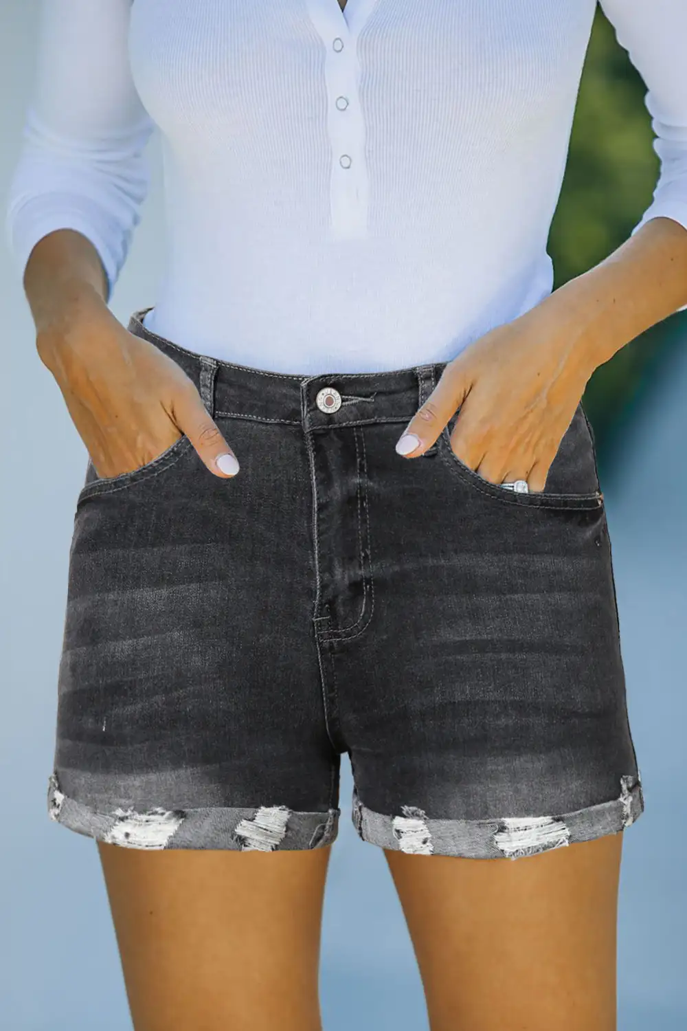 Classic High Waist Pocket Denim Shorts