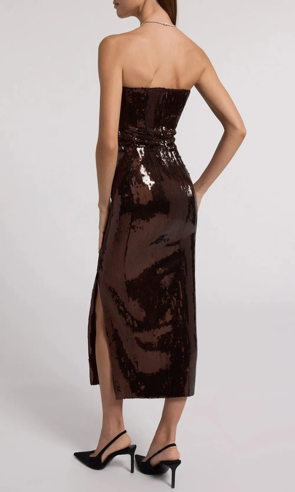 Champagne Strapless Sequined Dress