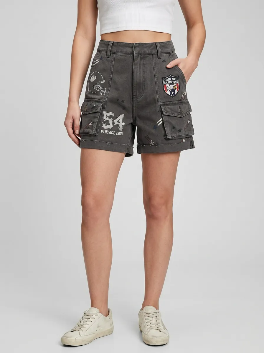 Women's Football Fan Vintage 54 Helmet Printed Cargo Shorts