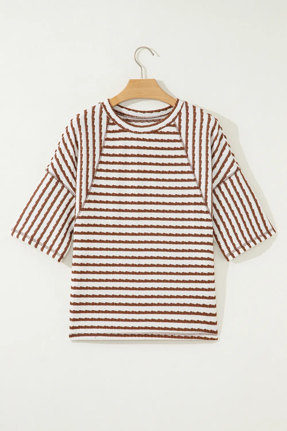 Brown Stripe Textured Knit Split Top