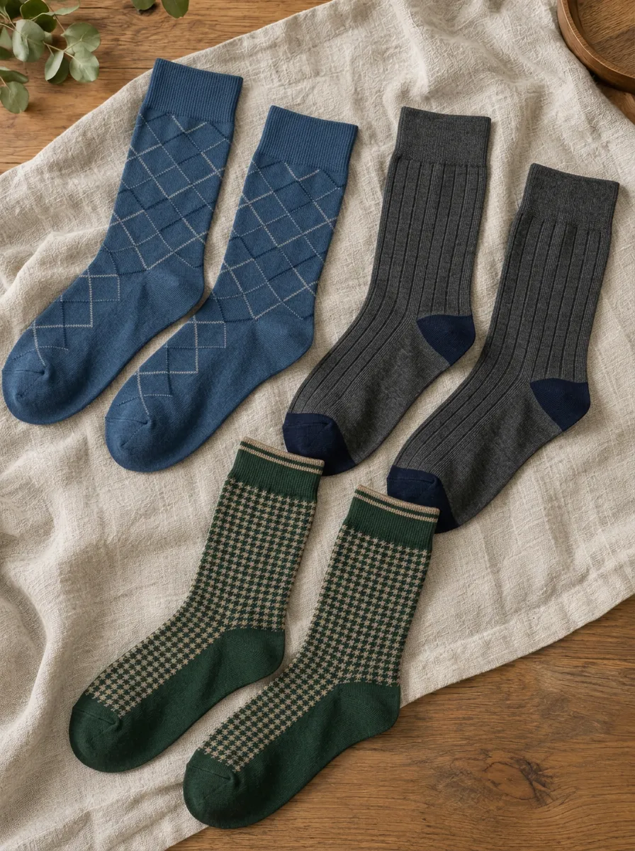 Men's Three Pack Ankle Socks Set with Crew Detail